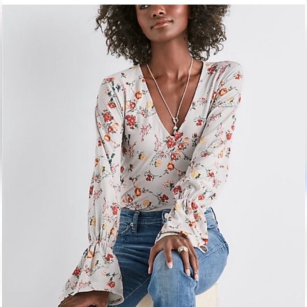 Cream and Red Fitted Ruffled Blouse